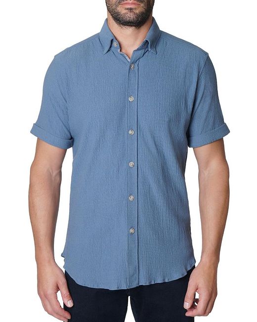 Robert Graham Blue Hammond Textured Tailored Fit Button Down Shirt for men