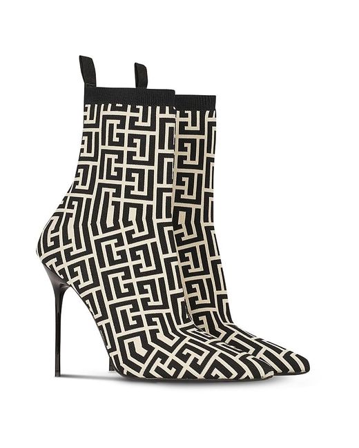 Balmain Black Stretch Knit Skye Ankle Boots With Monogram