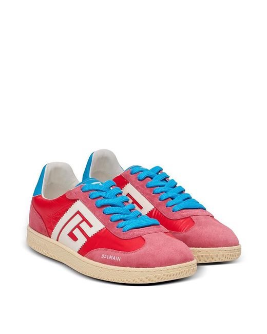 Balmain Pink Swan Suede And Nylon Trainers for men