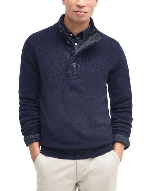 Barbour Blue Elbow Patch Mock Neck Sweater for men