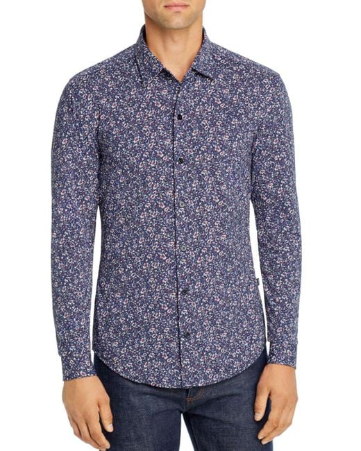 BOSS by HUGO BOSS Robbie Sharp Fit Floral Print Stretch Button-up Sport  Shirt in Blue for Men | Lyst