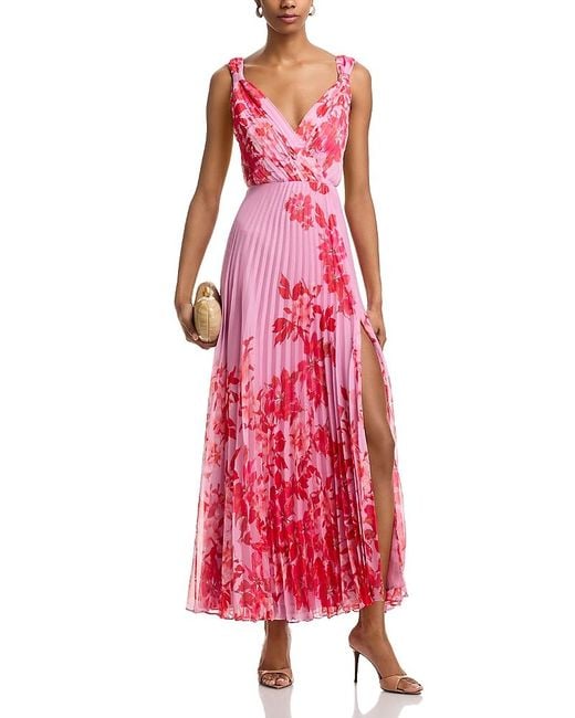 Aqua Red Pleated Floral Guest Of Dress
