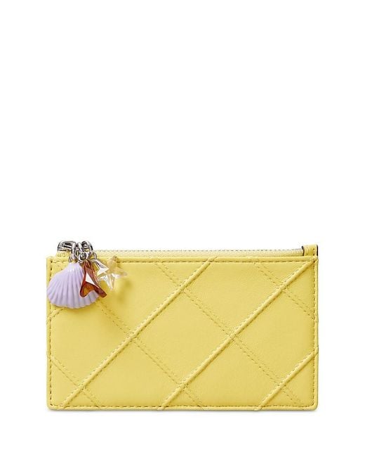 Tory Burch Yellow Fleming Charm Zip Card Case