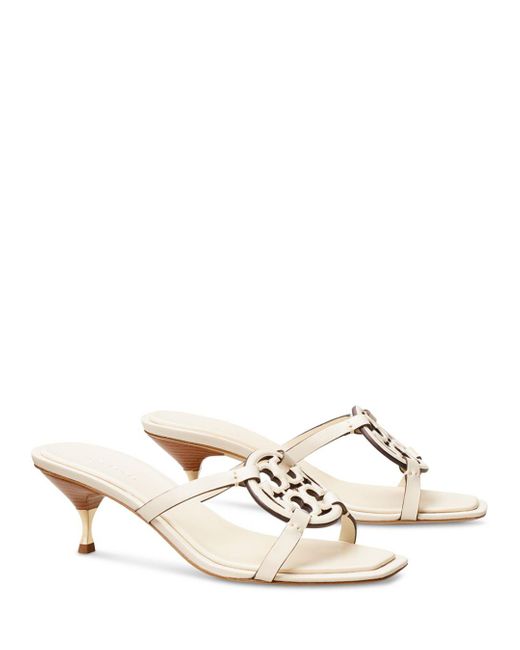 Tory Burch Miller Geo Bombé Kitten Heel Sandals in White | Lyst