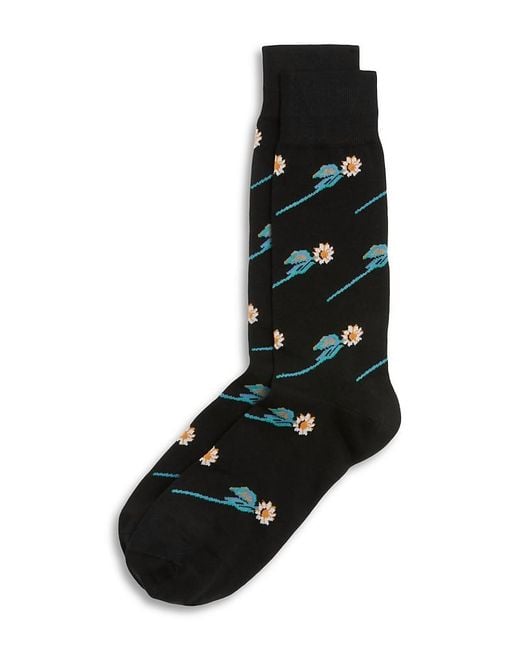 Paul Smith Black Flower Stem Crew Socks for men