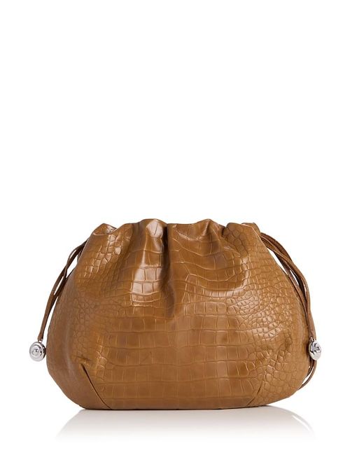 Liffner Brown Drawstring Pouch Leather Shoulder Bag