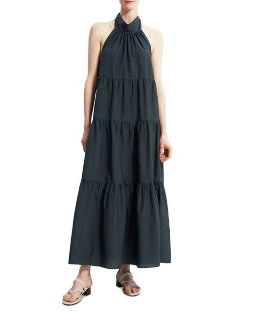 Theory Cotton Halter Tiered Maxi Dress | Lyst