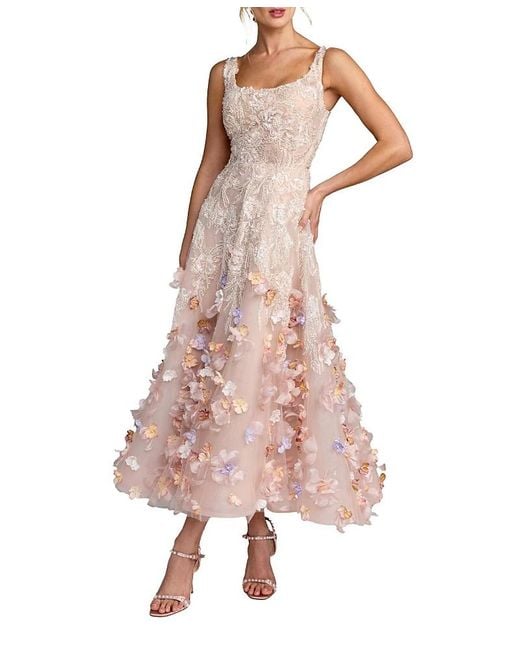 mac duggal pink sleeveless hand beaded floral midi dress Pink Sleeveless Hand Embellished Floral Maxi Dress