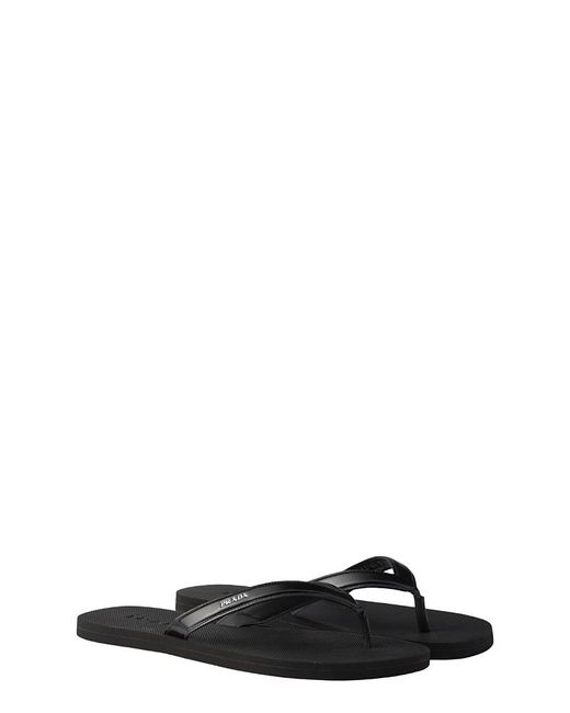 Prada Black Brushed Leather Flip-Flops for men