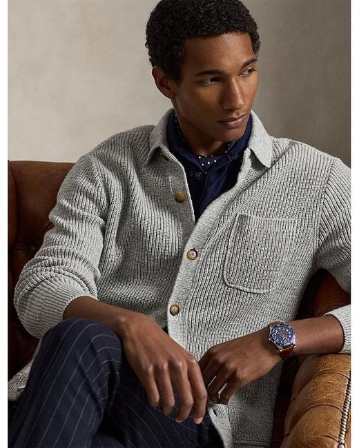 Polo Ralph Lauren Gray Textured Cotton Cardigan Sweater for men
