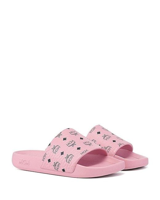 MCM Pink Monogram Print Rubber Slides
