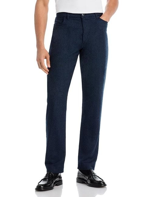 Canali Blue Impeccabile Wool Flannel Regular Fit Five Pocket Pants for men