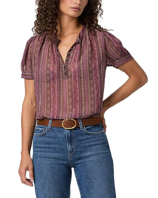 PAIGE Red Marsala Silk Split Neck Top