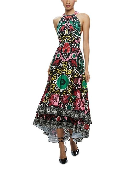 Alice + Olivia White Loyce Twist Back Ruffle Hem Dress