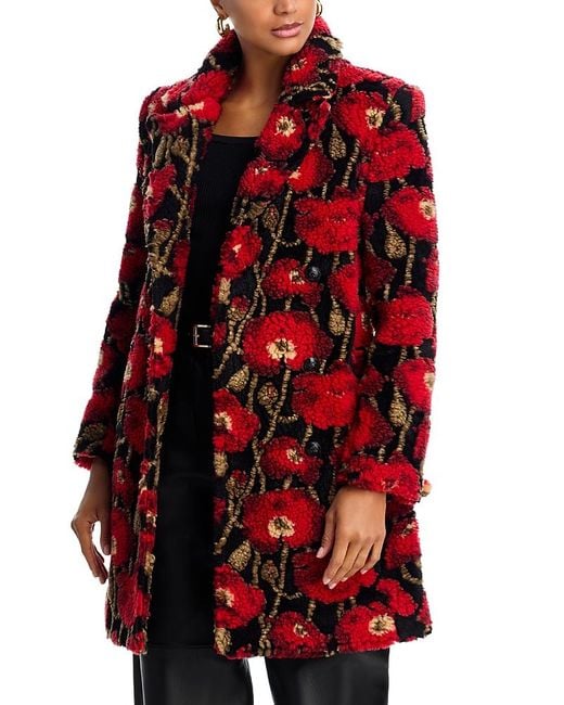 L'Agence Red Tristan Sherpa Midi Coat