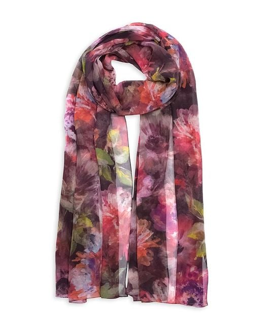 Echo Pink Hazy Floral Crinkle Silk Wrap Scarf
