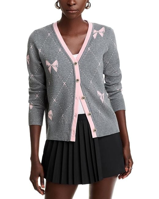 Nancy Yang Gray Bow Print Cardigan
