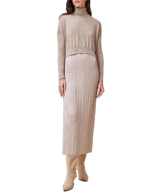 AllSaints Natural Vittoria 2-In-1 Pleated Midi Dress
