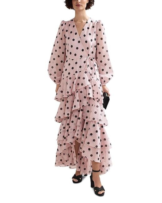 Phase Eight Pink Spot Print Ruffle Dress