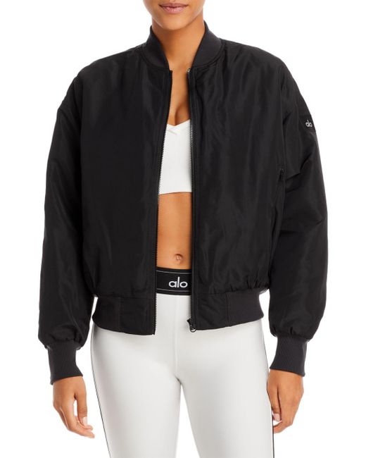 Alo Yoga Faux Fur Lined Urbanite Bomber Jacket in Black | Lyst