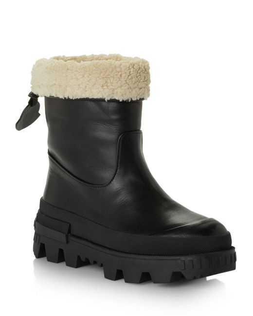 Moncler Leather Moscova Ankle Booties in Black | Lyst