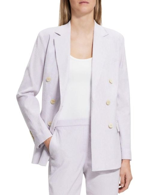 Theory Double Breasted Blazer In White Lyst