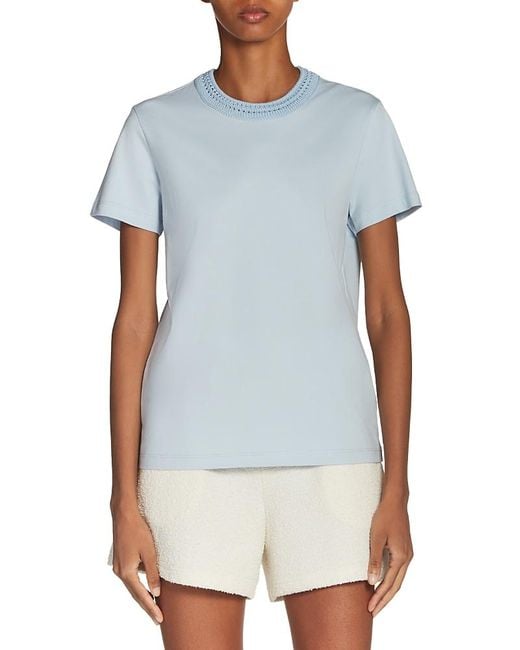Moncler Blue Crocheted Neck Tee