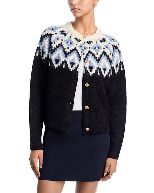 Aqua Blue Fair Isle Crewneck Cardigan