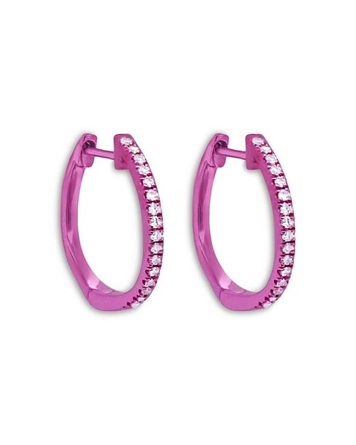 Meira T Pink Rhodium Plated Diamond Small Hoop Earring