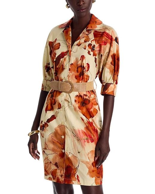 Donna Karan Orange Floral Print Shirtdress