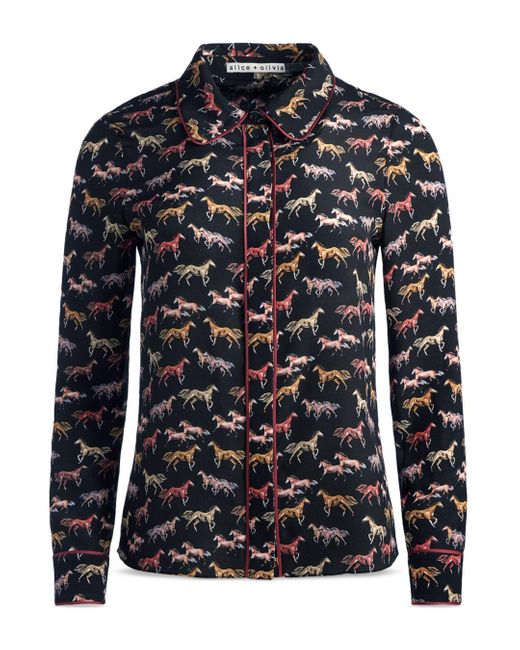Alice + Olivia Willa Horse Print Silk Shirt in Black Lyst