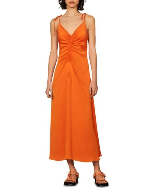 Sandro Synthetic Praline Midi Dress in Orange | Lyst Canada