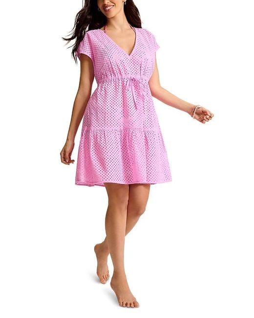 tommy bahama pink dress St. Lucia Linen-Blend Embroidered Coverup Dress