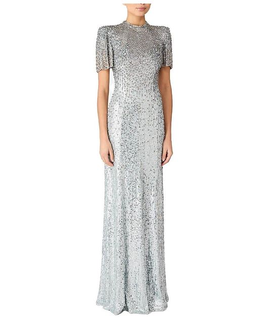 Jenny Packham White Jourdain Sequin-Embellished Gown