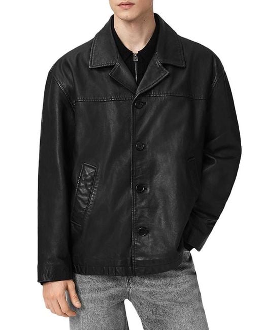 AllSaints Black Bradwell Leather Coat for men