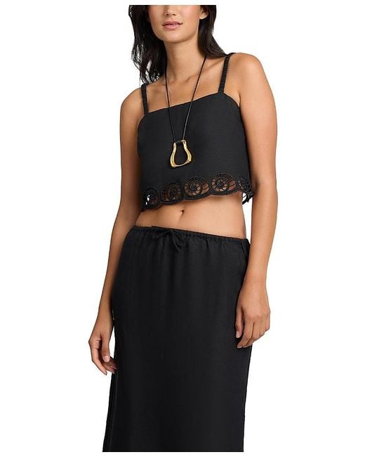 Onia Black Air Linen Scallop Cropped Top
