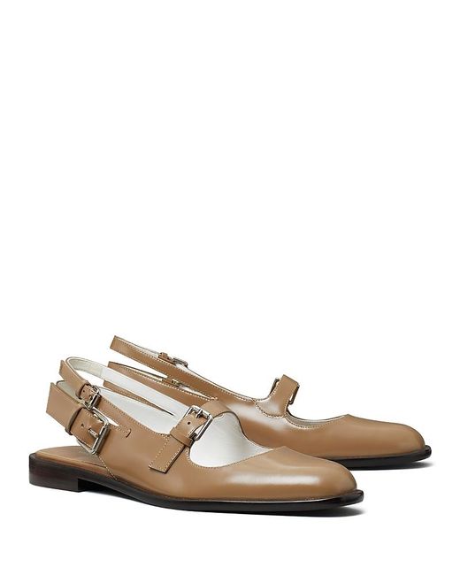 Tory Burch Natural Multi Buckle Mary Jane Slingbacks