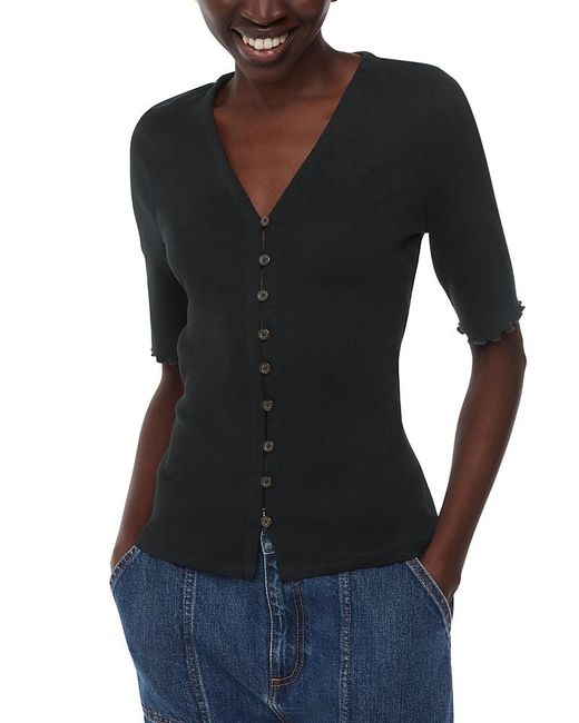 Whistles Black Button Front Top