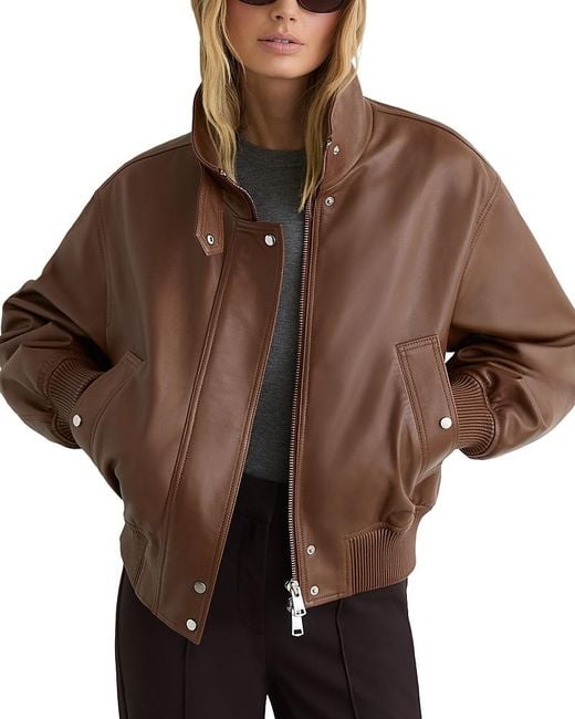 Reiss Brown Petites Cara Leather Jacket