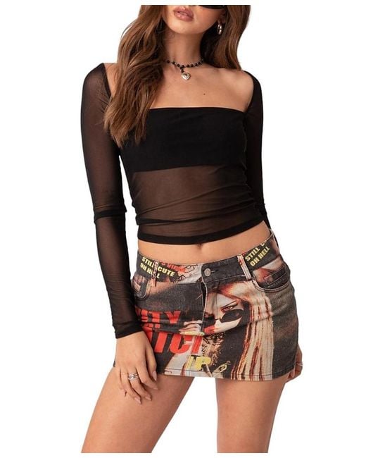 Edikted Black Marta Mesh Top