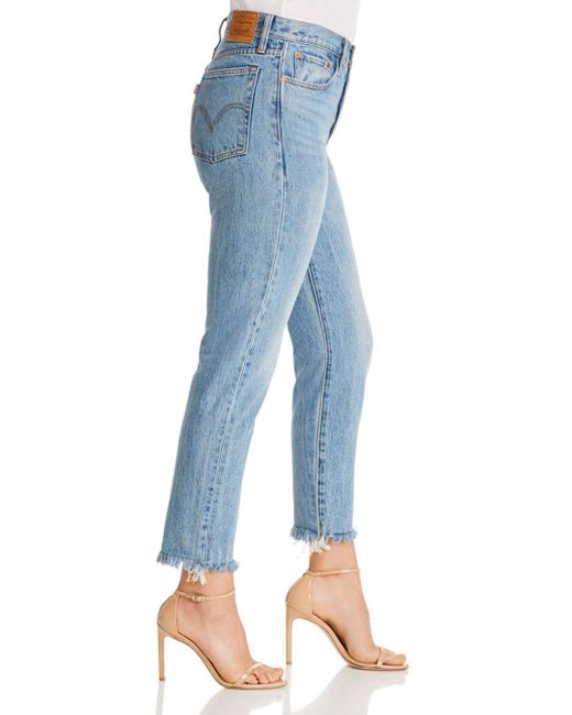 Levi's Wedgie Icon High Rise Fray Hem Straight Leg Ankle Jeans In Shut Up  in Blue | Lyst