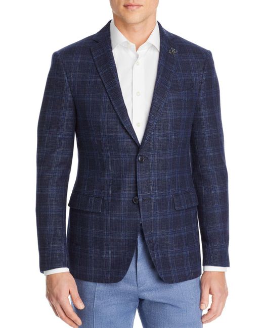 John Varvatos Wool Textured Plaid Slim Fit Sport Coat in Blue for Men ...