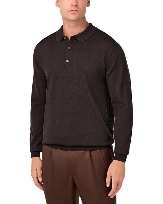 BOGGI Extrafine Merino Wool Long Sleeve Knitted Polo Shirt in