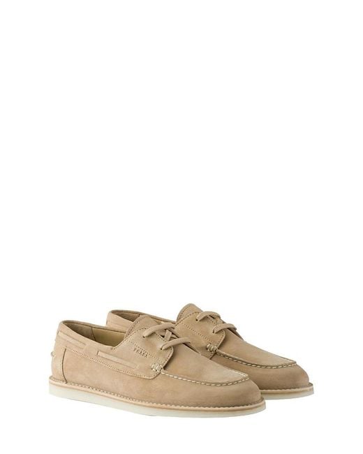 Prada Natural Bleached Suede Boat Shoes for men