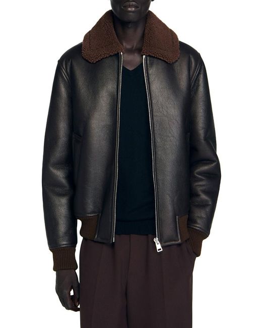 Sandro Blue Reversed Leather Jacket for men