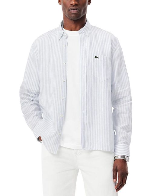 Lacoste White Long Sleeve Button Front Shirt for men
