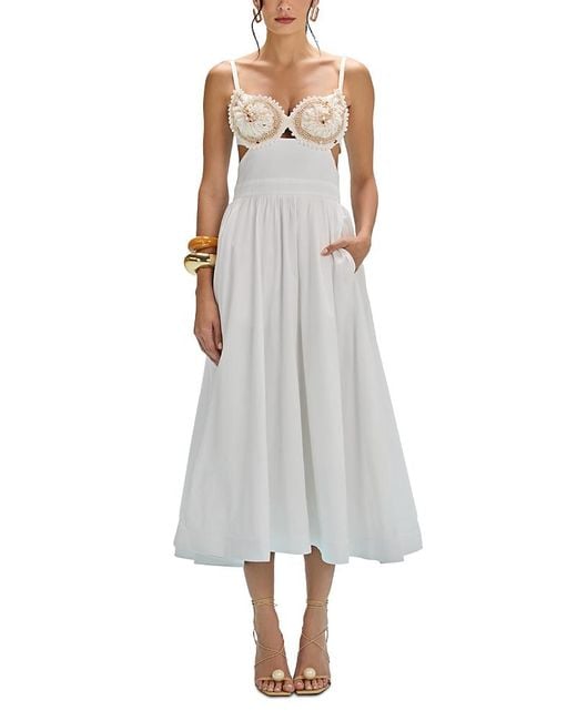 PATBO Gray Seaweed Shell Embroidered Midi Dress