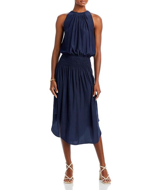 Ramy Brook Blue Audrey Sleeveless Halter Drop Waist Midi Dress