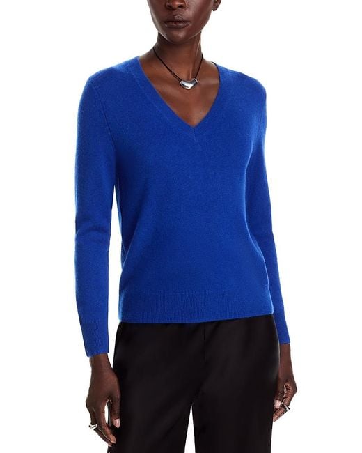 C by Bloomingdale's Cashmere Women's Blue Cashmere V Neck Sweater