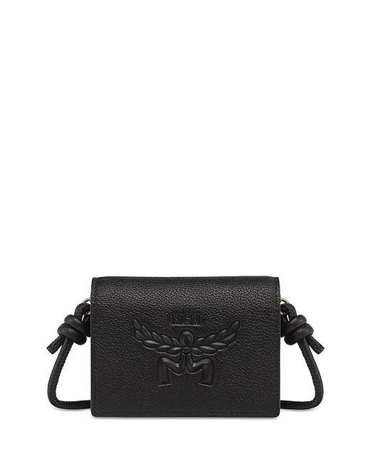 MCM Black Himmel Mini Leather Card Case With Strap